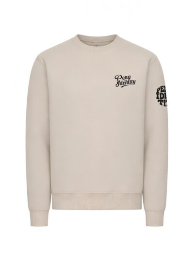 Peng Identity sweatshirt in neutral colour with chest and sleeve logo