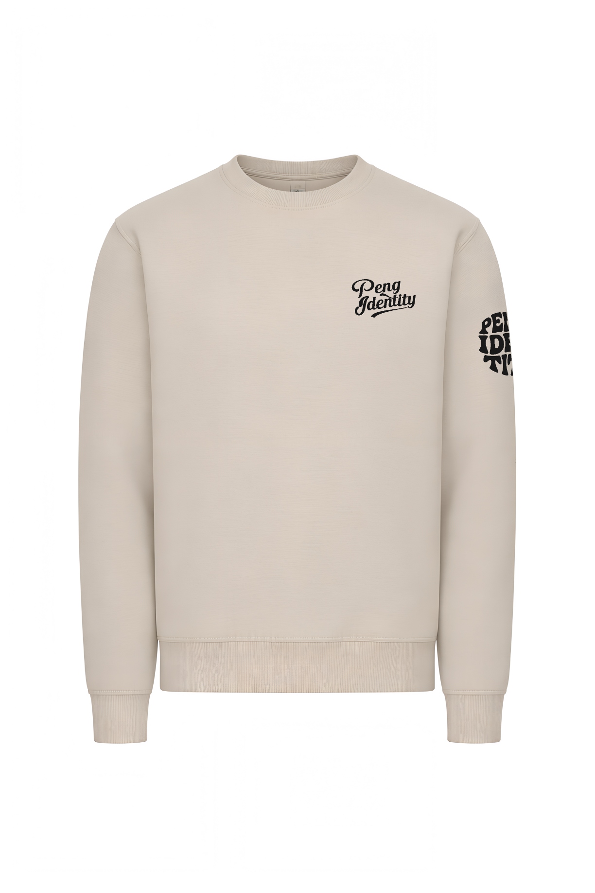 Peng Identity sweatshirt in neutral colour with chest and sleeve logo