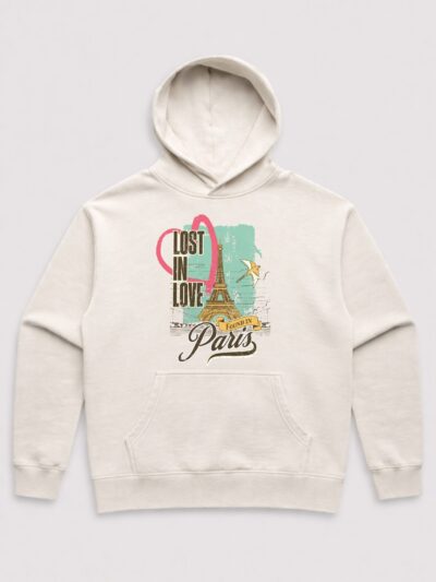 Lost in Love Paris Hoodie – Romantic Eiffel Tower Graphic Hoodie for Women & Men