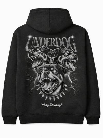 Underdog hoodie by Peng Identity black hoodie with strength graphic back print