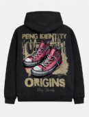 mens streetwear hoodie UK black graphic back print Peng Identity Origins