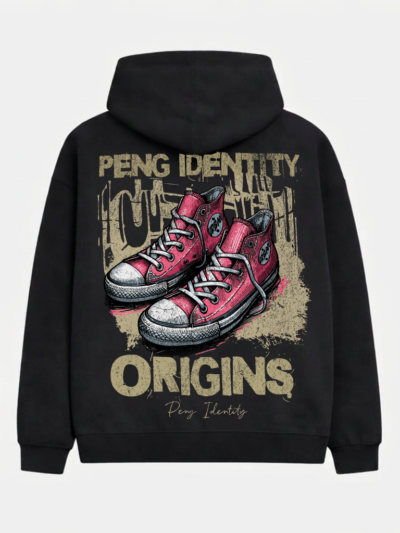 mens streetwear hoodie UK black graphic back print Peng Identity Origins