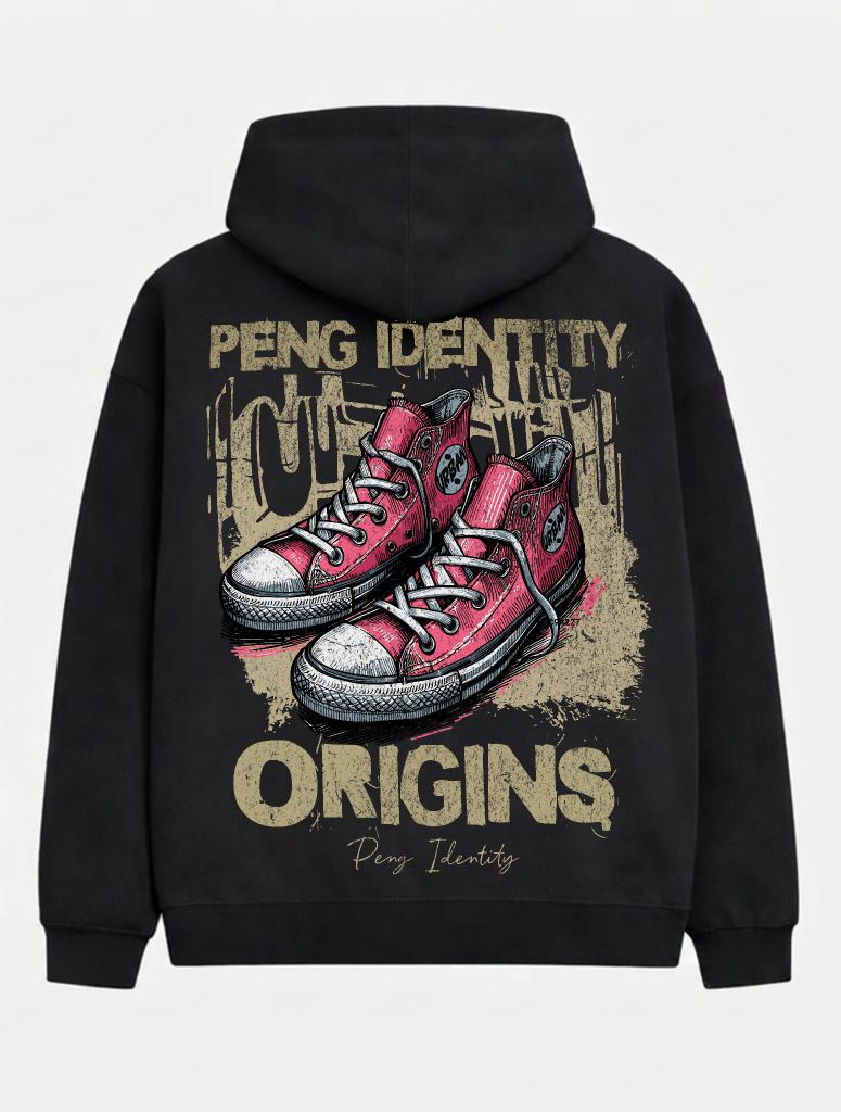 mens streetwear hoodie UK black graphic back print Peng Identity Origins