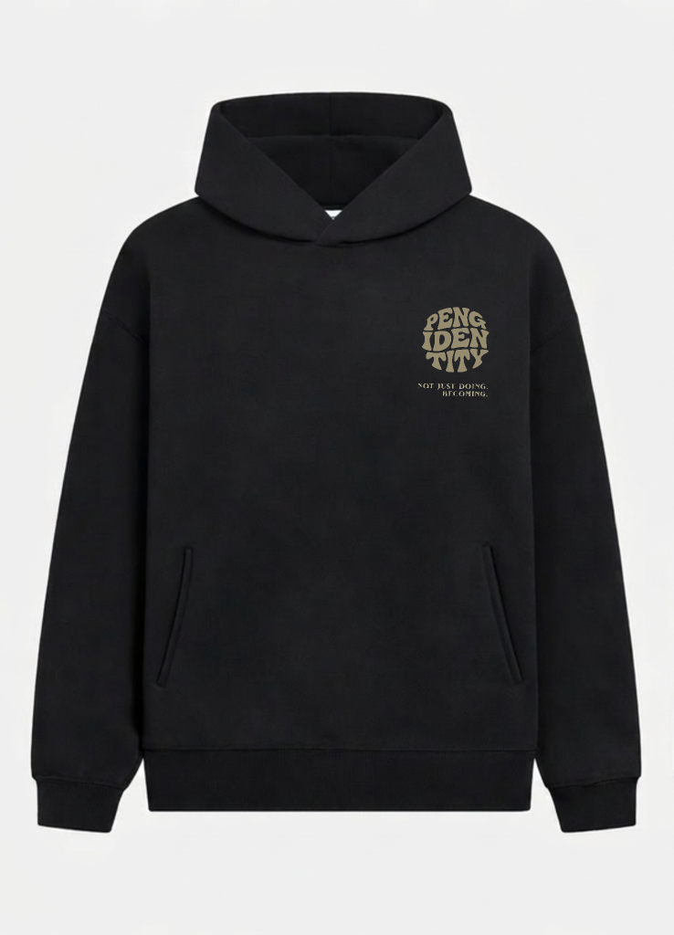 mens streetwear hoodie UK black graphic back print Peng Identity Origins