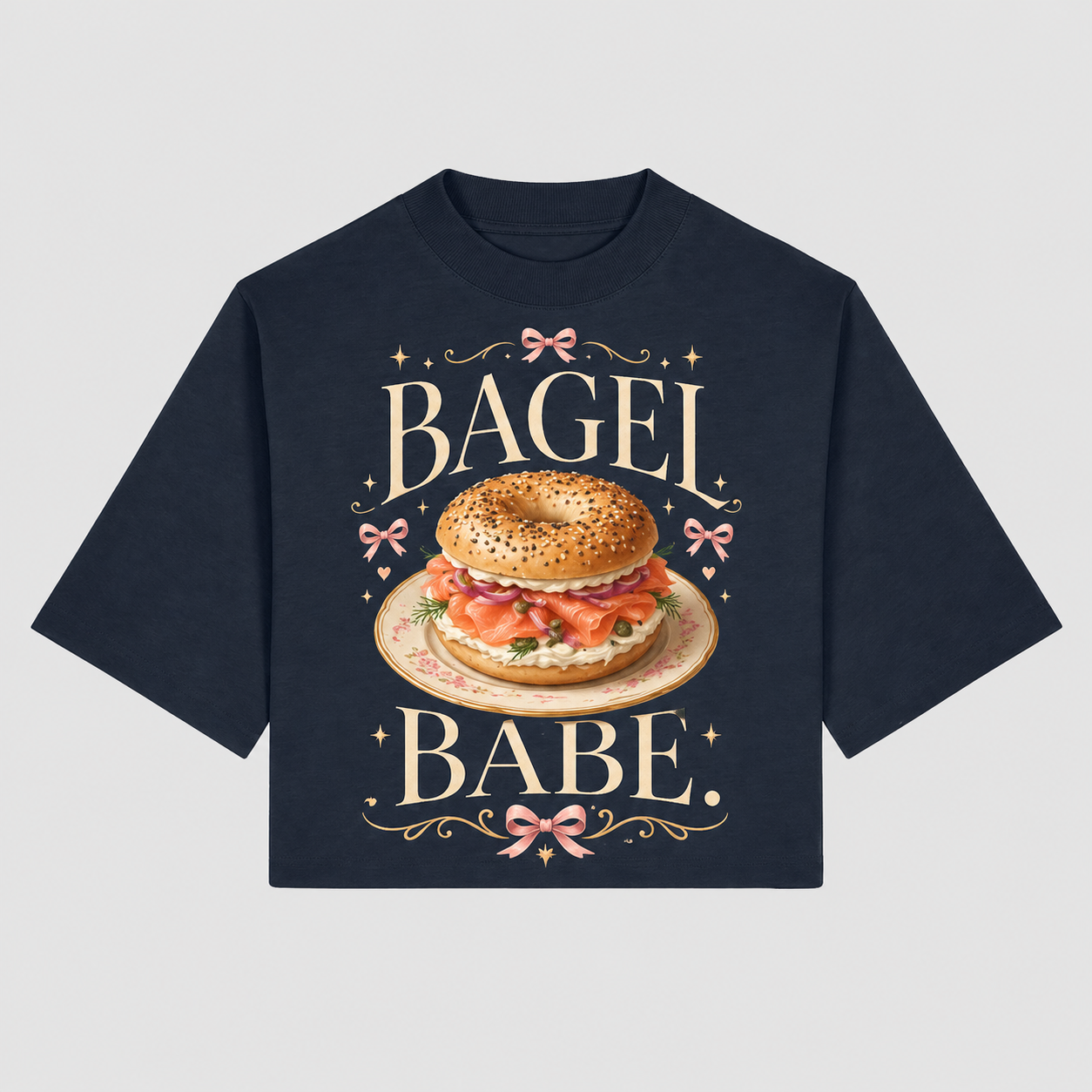 Navy blue Peng Identity Off-Duty T-shirt with bagel graphic and 'Bagel Babe' text